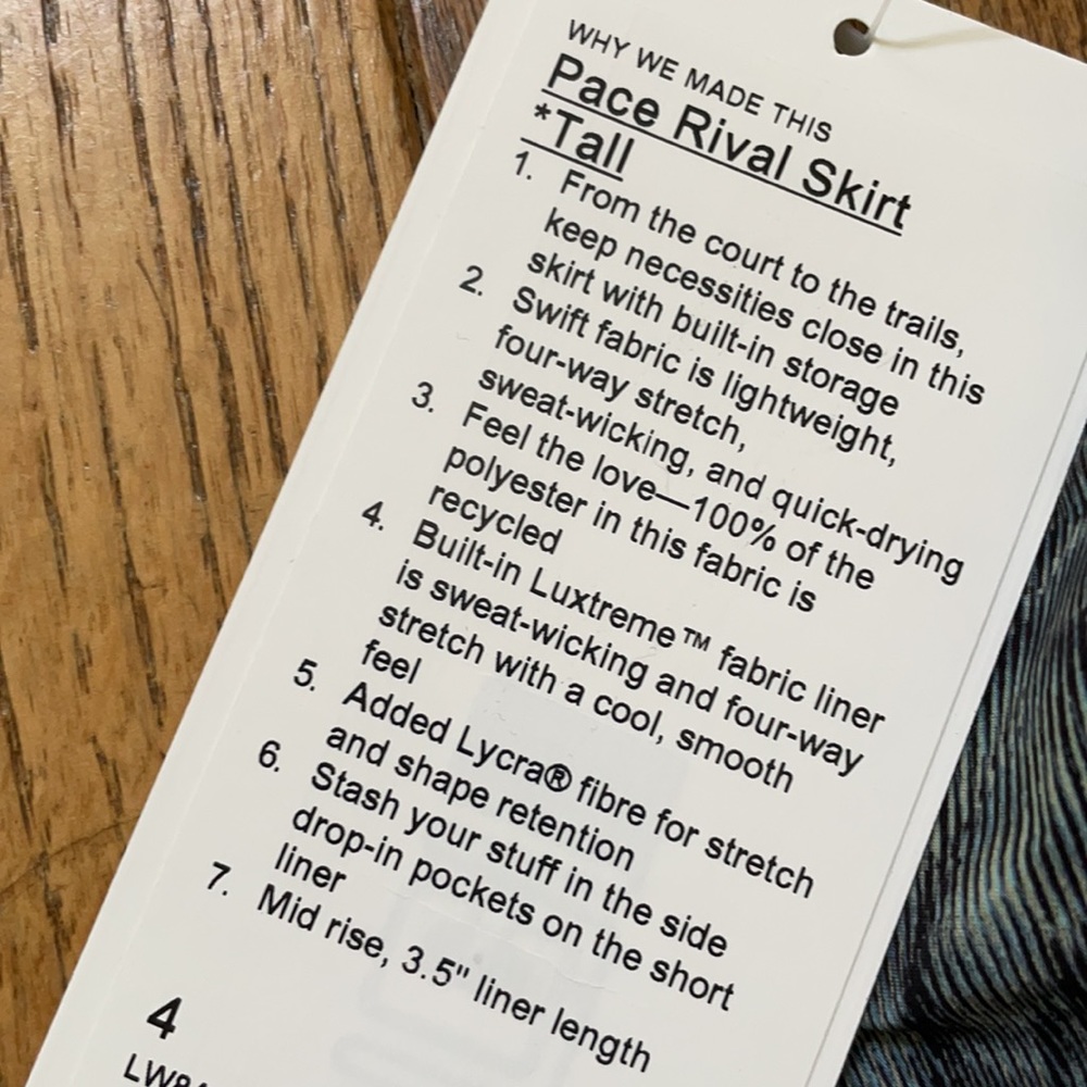 NWT Lululemon Pace Rival Skirt Multi Blue 4 Tall - Picture 8 of 9